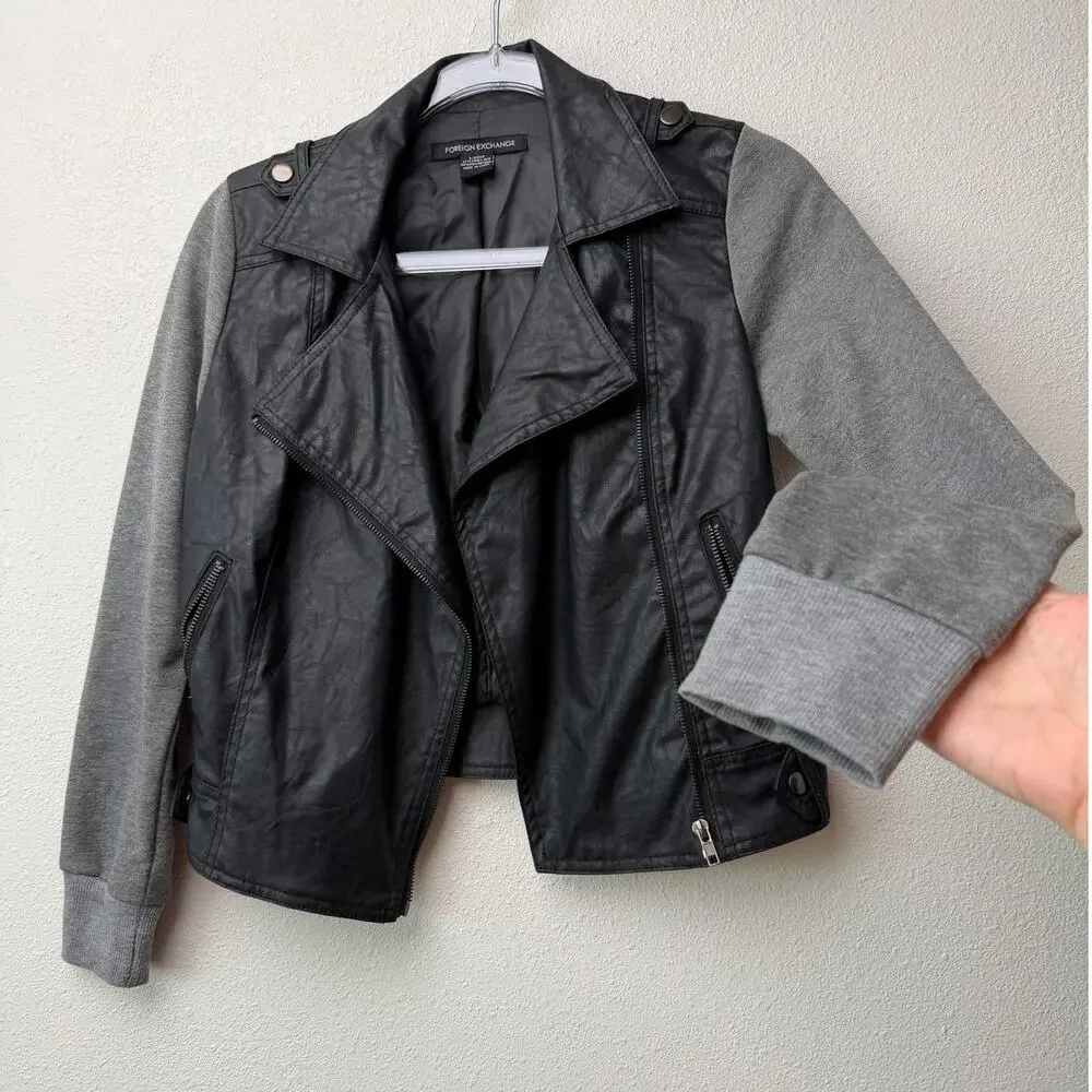 Foreign Exchange Black Gray Womens S Moto Jacket